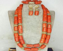 Nigeria Wedding Jewellery Handmade Original Coral African Beads Jewellery Set Gold Dubai Women Costume Jewellery Set Coral Party ABG8 228815173