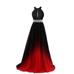 2018 New Sexy New Ombre Long Evening Prom Dresses Chiffon Beaded A Line Plus Size Floor-Length Gradient Formal Party Gown QC1243 2263