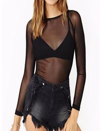 Black Transparent Mesh TShirt Women Long Sleeve Sexy See Through Thin Tops Tees Autumn 2018 Elastic Bodycon Club Tees Shirts4359265