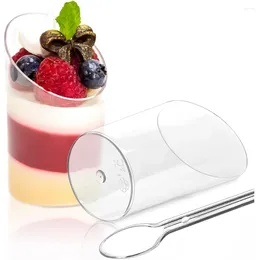 Disposable Cups Straws Mini Dessert With Spoons 2.2 Oz Clear Plastic Parfait Reusable Party Serving For Appetizers Round Slanted