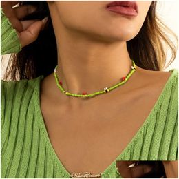 Chokers Creative Contrast Colour Rice Bead Beaded Necklace For Women Simple Geometric Single Layer Drop Delivery Jewellery Necklaces Pen Dhab9