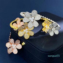 Luxury brand four clover flower designer bracelet bangle 18k gold lovely silver diamond crystal zircon bling charm bangles bracelets jewelry gift