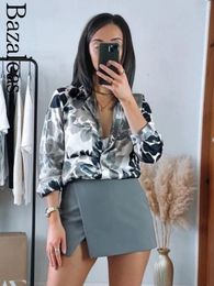 Women's Blouses Women Blouse Elegant Shirts And 2024 Spring Black Grey Floral Print Official Store Button