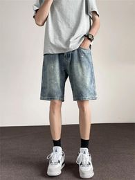 Men's Jeans 2024 Men Summer Vintage Baggy Pockets Denim Shorts Mens Casual Loose Male High Waist Straight Short Pants G220