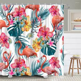 Shower Curtains Greenery Palm Leaf Curtain Tropical Flower Flamingo Watercolor Landscape Jungle Polyester Fabric Bathroom Decor