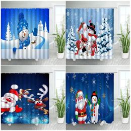 Shower Curtains Funny Cartoon Santa Claus Snowman Christmas Set Winter White Cedar Snowflake Holiday Decor Xmas Bathroom Curtain