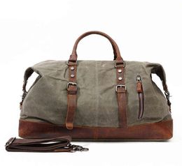 Designer Waxed Canvas Travel Bags Quality Men Travel Handbag Large Capacity Vintage Style Crazy Horse Leather Travel Duffel Bag1580402