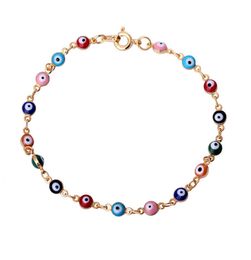 Retro 18K Yellow Gold Plated Multicolor Evil Eye Link Chain Bracelets Bangles Fashion Jewellery Bijoux for Women 20cm 787quot7276587