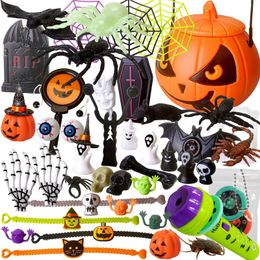 Party Favour 45PC Halloween Favours Toys Pumpkin Bucket Fake Teeth Projection Horror Pranking Props Gift