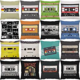 Pillow Retro Cassette Music Tape Radio Throw Pillowcase Studio Sofa Decor Vintage Walkman Print Cover 40x40 45x45 50x50 60x60cm