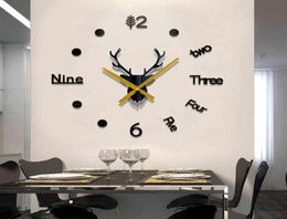 3D Wall Clock Mirror Wall Stickers Deer Head Creative DIY Large Wall Clock Quartz Watch Art Decal Sticker Living Room Home Decor H9102397