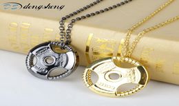 dongsheng Sports Fitness Jewellery Men Fitness Dumbbell Necklace Pendant Weightlifting Bodybuilding Barbell Gym Weight Necklace307891266