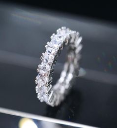 Women Eternity Wedding Band Ring Princess Cut Cubic Zircon Fashion Female Jewellery Anniversary Gift Full Circle Square CZ Rings5643491