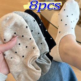 Women Socks 8PCS Woman Cotton Polka Dot Boat Spring Summer Spotted Shallow Mouth Sock Non Slip Invisible Short Low Ankle Stockings