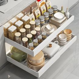 Kitchen Storage Scalable Pull-out Rack With Slide Rails Drawer Type Tray Spice Box Cabinets Organiser