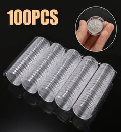 100pcsset 27mm Round Coin Capsules Coins Storage Case Box Container Plastic Coin Holder Display Cases for 2 Euro Coin8214539