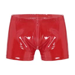 5XL Mens Sexy Open Crotch Short Pants For Sex Latex Shaping Sheath Fetish Boxer Leather Underpants Bulge Pouch Sexi Catsuit Costumes