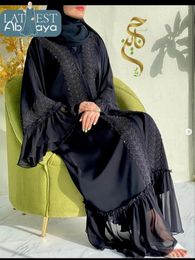 Ethnic Clothing Abayas For Women Chiffon Dark Black Long Sleeves Dubai Robe Islamic Dresses Turkey Muslim Women's Moroccan Caftan Woman