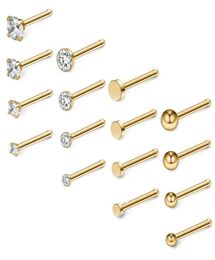 Other 20G 18G Steel 15mm3mm Flat Ball Clear CZ Nose Stud Rings Bone Pin Piercing Jewellery 1634PCS7102234