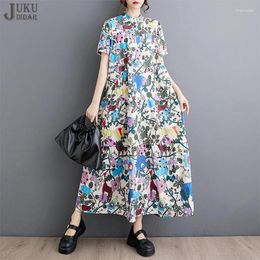 Party Dresses Loose Fit Short-Sleeve Multicolor Printed Korean Style Summer Woman Long Dress Girls Unique Casual Wear Large Robe JJXD742