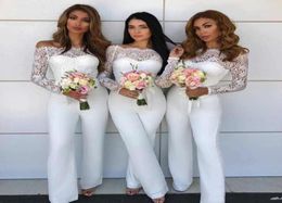 White Off Shoulder Lace Jumpsuit Bridesmaid Dresses for Wedding Sheath Wedding Guest Pants Suit Gowns Plus Size BM09315315148