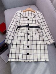 2024 Autumn Multicolor Plaid Print Belted Dress Long Sleeve Lapel Neck Panelled Single-Breasted Casual Dresses S4A300097