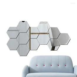 Window Stickers Acrylic Hexagon Mirror Tiles 12 Pieces Home Removable Wall Honey Comb Decal For Living Room