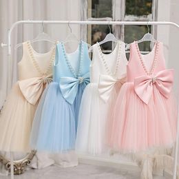 Girl Dresses Toddler Baby Girls Party For Birthday And Wedding Backless Pearls Elegant Dress Tulle Solid Kid's Princess