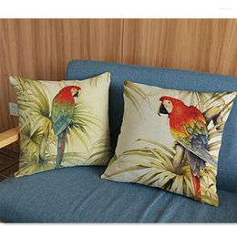 Pillow 18'' Colorful Parrot Lovely Birds Style Cotton Linen Chair Pillowcase Cover Sofa Decorative Throw Case Cojines