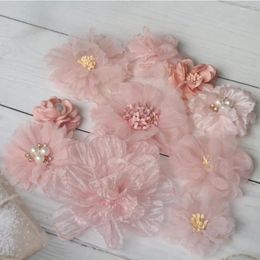 Decorative Flowers 10Pcs Set Pink Series Mix 10 Styles Chiffon Organza Fabric Rose Wedding Dress Girls Clothing Headwear Decoration DIY