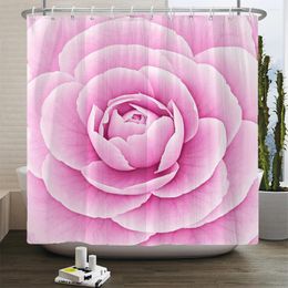 Shower Curtains Flowers Pink Rose Flower Printed Waterproof Fabric Bathroom Curtain Polyester Home Decor Bathtub Screen