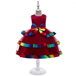Girl Dresses Kids Flower Cake Birthday For Girls Clothes Children Costume Colourful Stitching Princess Party Dress Gown Gift