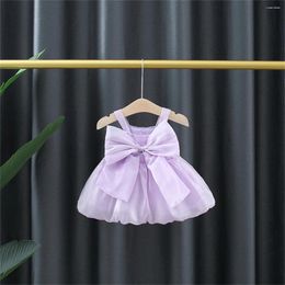 Girl Dresses Summer Outfit 0-3 Year Old Baby Birthday Party Dress Bow Solid Colour Sweet Suspender Princess