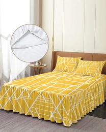 Bed Skirt Geometric Texture Yellow Elastic Fitted Bedspread With Pillowcases Protector Mattress Cover Bedding Set Sheet