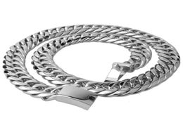 Hight quality Hip Hop Mens Steel Cuban Chain Necklace Silver Thick Stainless Steel Big Chunky Hippie Rock Men Dj Rapper ChainNeckl9363092