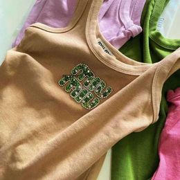 mui mui shirts Summer Miui Nail Bead Letter Heavy Industry Tight Fitting Vest New Slimming Suspender Bottom Sleeveless Mui Top Shirt 7367