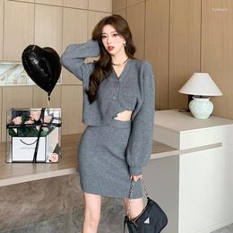 Work Dresses Knit Casual Matching Set Womens Top And Skirt Two 2 Piece Sets Lady Autumn Winter Long Sleeve Sweater Outfits Y2k