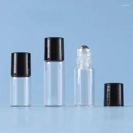 Storage Bottles 50PCS 1ML/2ML/3ML/5MLTransparent Bottle Glass Roll Roller Ball On Essential Oil Black Empty Vials Travel Perfumes