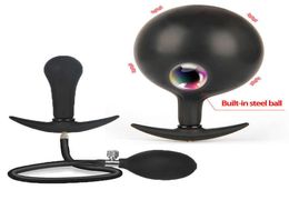 Inflatable Anal Plug Silicone Huge Anus Butt Dilator Expandable Prostate Massager with Metal Ball Sex Toys Women X06027576758