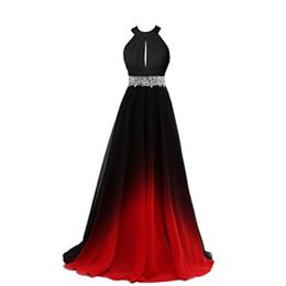 2018 New Sexy New Ombre Long Evening Prom Dresses Chiffon Beaded A Line Plus Size Floor-Length Gradient Formal Party Gown QC1243 250W