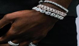 Charm Bracelets 12MM Iced Out Wide Miami Cuban Link Chain Bracelet 2 Raw Gold Silver Colour Cubic Zirconia Hip Hop Men Jewelry4676543