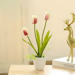 Decorative Flowers Artificial Tulip Fake Plants Bonsai Small Pot Flower With Potted Ornaments For Home Decoration Desktop Decor