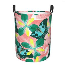 Laundry Bags Foldable Basket For Dirty Clothes Butterfly Floral Vintage Print Storage Hamper Kids Baby Home Organiser