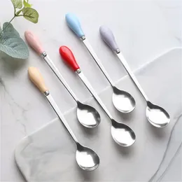 Spoons Stirring Soup Spoon Minimalist Cute Individual Long Handled Creative Matte Black Wholesale For Gift Tableware Ice Cream