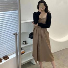 Work Dresses EWSFV 2024 Autumn Arrive Women Sun Protection Knit Cardigan Solid High Waist Slimming Suspender Dress Suit Two Piece