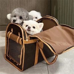 Designer Pet Carrier Bags Pet Carrier Leather Classic Pattern Pet Outgoing Bag Teddy Aviation Bag Web Window with Handles Tote bag Easy for Pet Breathe