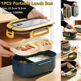 Dinnerware 1PC Portable Leakproof Microwavable Lunch Box Two Layer Grid Children Student Office Bento With Fork Spoon