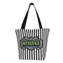 Shopping Bags Tim Burton Beetlejuice Groceries Tote Bag Women Cute Horror Movie Canvas Shopper Shoulder Big Capacity Handbags