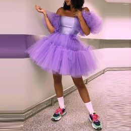 Party Dresses Lavender Mini Women Birthday With Puffy Sleeves Off The Shoulder Girls Dress Tulle Gowns