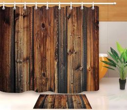 Rustic Wood Panel Brown Plank Fence Shower Curtain And Bath Mat Set Waterproof Polyester Bathroom Fabric For Bathtub Decor 2112232124593